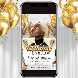 Invitation flyer royal blanc et or fête d'anniversaire