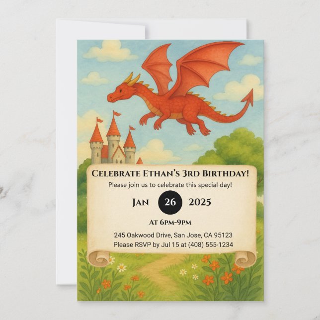 Invitation Flying Dragon Over Enchanted Forest Birthday (Devant)