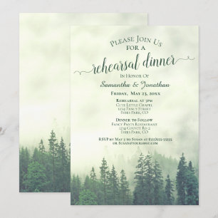 Invitation Foggy Pine Woods Green Mariage Répétition et dîner
