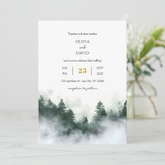 Invitation Foggy Seaside Green Woodland Forest Beach Mariage