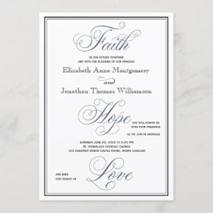 Invitation Foi Bleue Ardoise Espérance Amour Mariage chrétien