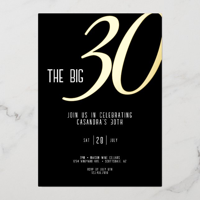 Invitation Foil 30e anniversaire personnalisable (Recto)