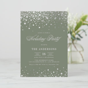 Invitation Foil argenté Confetti Taupe Green Holiday Party
