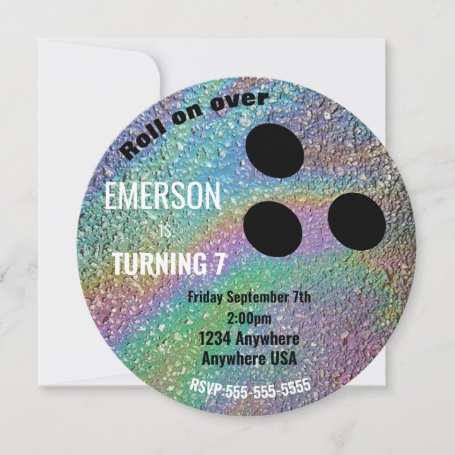 Invitation FOIL BOWLING BALL, bowling, fête d'anniversaire Gl (Devant)