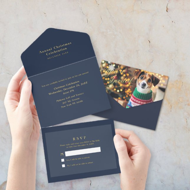 Invitation Foil Christmas avec option photo (Foil All in One Christmas Invitation (inside and outside))