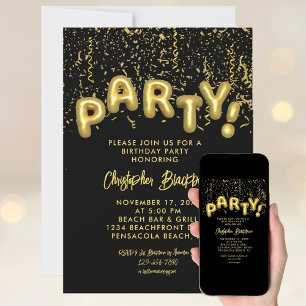 Invitation Foil Party Black & Gold élégant Anniversaire