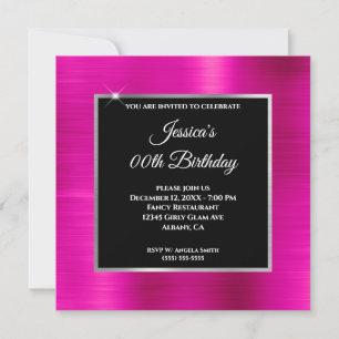 Invitation Foil rose chaud argent et noir anniversaire