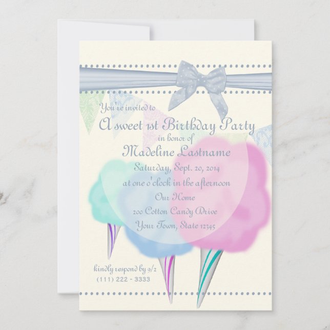 Invitation Foire des bonbons de coton Anniversaire (Devant)