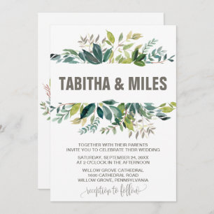 Invitation Foliage avec Mariage de support de couronne Monogr