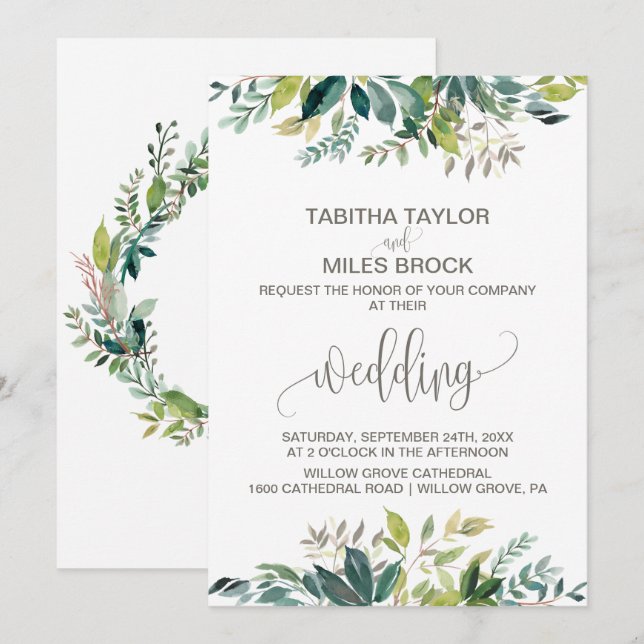 Invitation Foliage avec Mariage de support de couronne Monogr (Devant / Derrière)