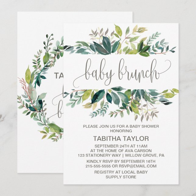 Invitation Foliage Bébé Brunch (Devant / Derrière)