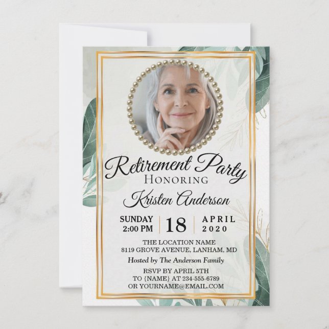 Invitation Foliage Botanique Feuilles Photo Retraite Party (Devant)