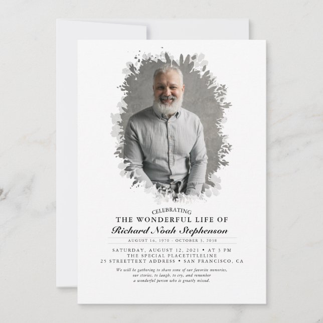 Invitation Foliage de printemps Silhouette Photo funéraire (Devant)