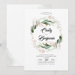 Invitation Foliage de verdure et Feuilles en cuivre Mariage é