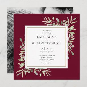 Invitation Foliage de verdure Photo Bourgogne Carré Mariage