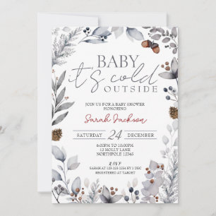 Invitation Foliage d'hiver, Baby shower, Il fait froid dehors