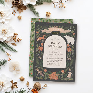 Invitation Foliage d'hiver Bois Animaux Baby shower de la Mar