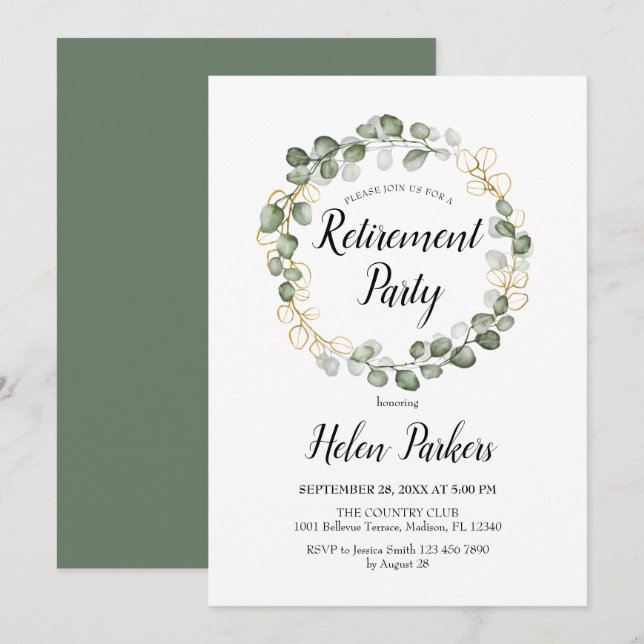 Invitation Foliage Eucalyptus Foliage Party de retraite (Devant / Derrière)