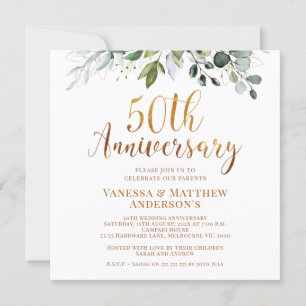 Invitation Foliage Faux Gold Calligraphie 50e anniversaire