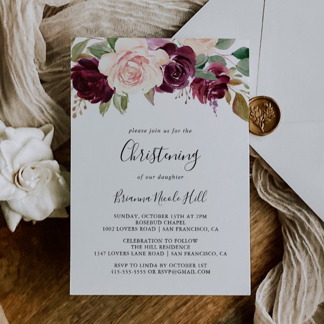 Invitation Foliage floral et botanique rustique Christening (Créateur téléchargé)