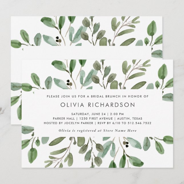 Invitation Foliage minimaliste| Brunch nuptial (Devant / Derrière)