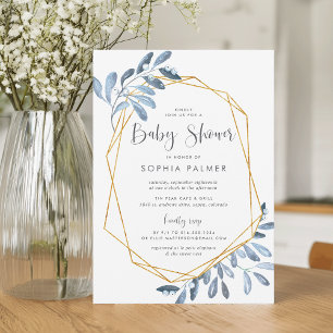 Invitation Foliage naturel   Baby shower d'aquarelle bleu