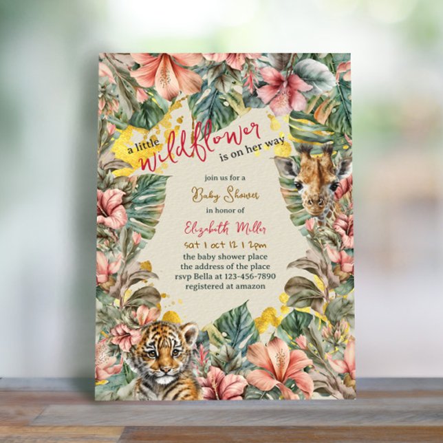 Invitation Foliage rustique Petit Fleur sauvage Baby Girl Dou (Créateur téléchargé)