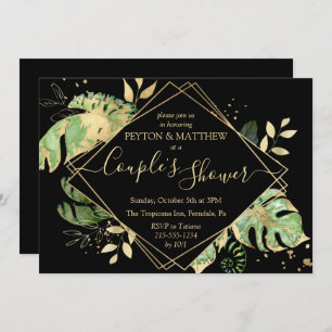 Invitation Foliage Tropical Black & Gold Couple's Shower