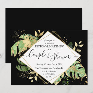 Invitation Foliage Tropical Black & Gold Couple's Shower
