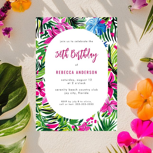 Invitation Foliage tropical Hawaii Luau 30e anniversaire (Créateur téléchargé)