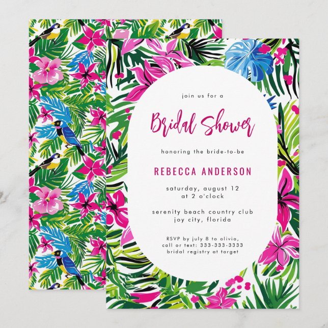 Invitation Foliage tropical Hawaii Luau Fête des mariées Mari (Devant / Derrière)