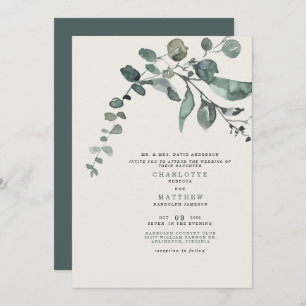 Invitation Foliage Turquoise & Crème Mariage Mariage Parents