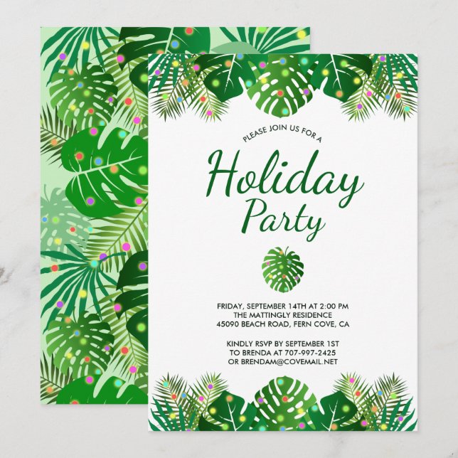 Invitation Foliage Vacances Plage Fête Feuille Tropicale Lumi (Devant / Derrière)