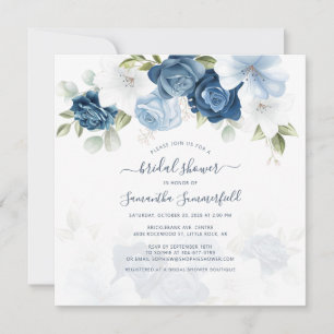 Invitation Folio à script floral Fête des mariées bleue Dusty