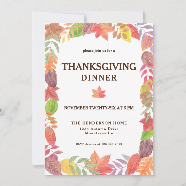 Invitation Folio Automne Aquarelle Thanksgiving Dîner (Devant)