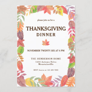 Invitation Folio Automne Aquarelle Thanksgiving Dîner