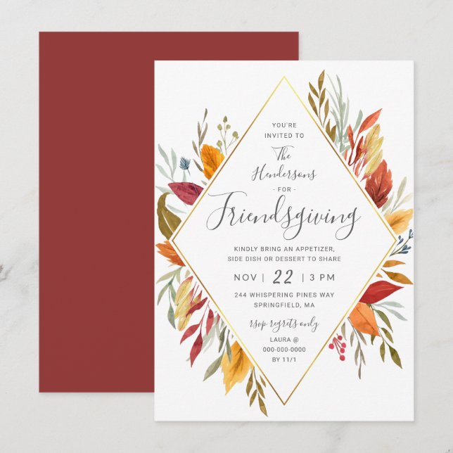 Invitation Folio d'automne de l'Aquarelle Friendsgiving (Devant / Derrière)