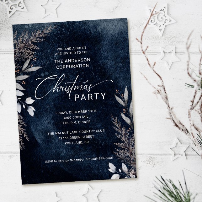 Invitation Folio d'hiver bleu foncé Fête de Noël d'entreprise (Créateur téléchargé)