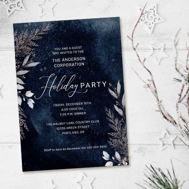 Invitation Folio d'hiver bleu foncé Fête de vacances d'entrep (Créateur téléchargé)