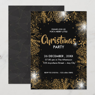 Invitation Foliole Noir Et Or Joyeux Noël Fête