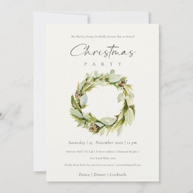 Invitation Folithe vert hiver Wreath fête de Noël (Devant)