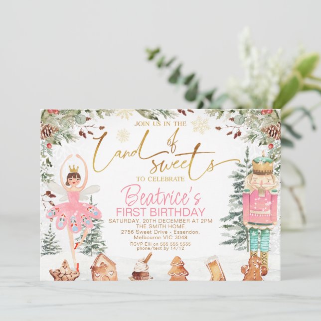 Invitation Foliver Casse-noix Sucre Plum Fée Anniversaire (Debout devant)