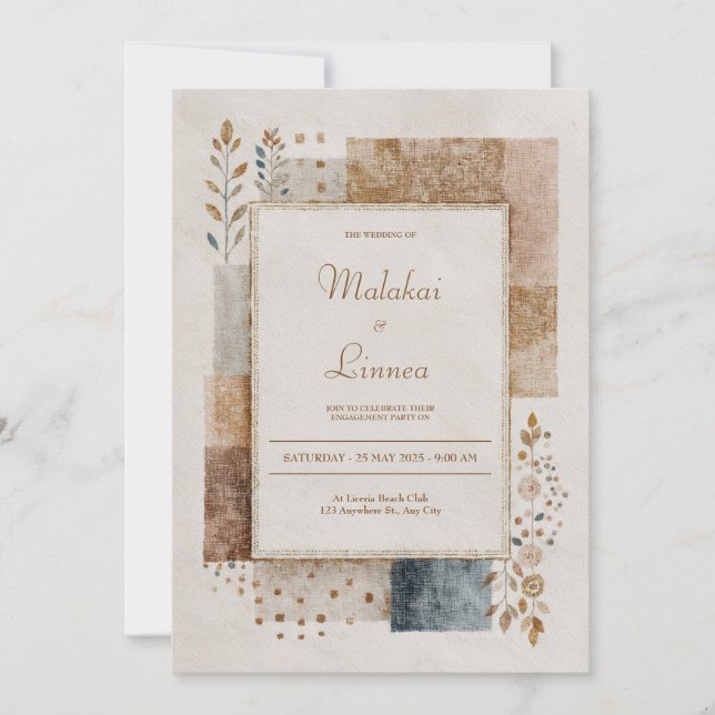 Invitation Folk Patchwork Mariage rustique (Devant)