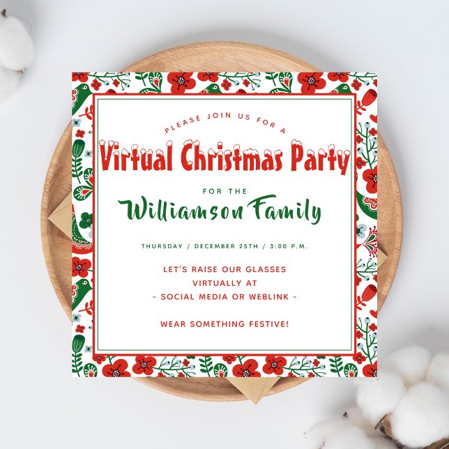 Invitation Folkart scandinave Imprimer Fête virtuelle de Noël (Créateur téléchargé)