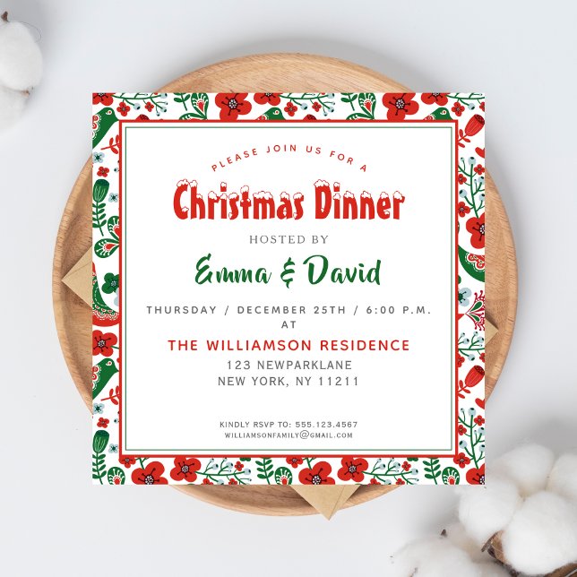 Invitation Folkart scandinave Motif w Oiseaux Noël (Créateur téléchargé)