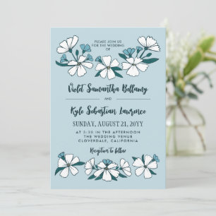 Invitation Folksy Mariage de fleurs bleues blanches