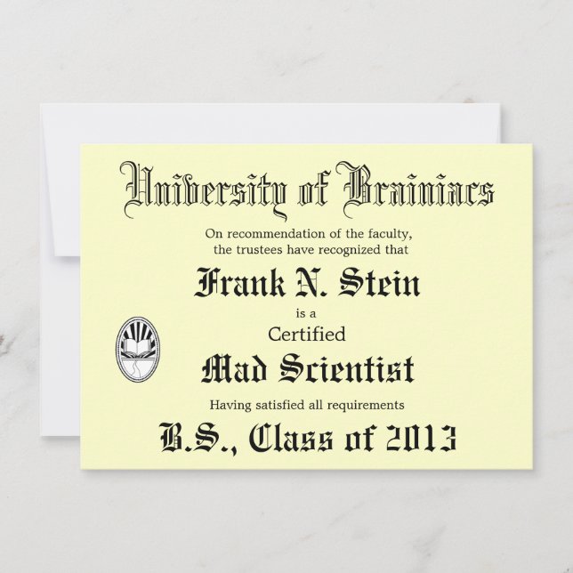 Invitation folle de plaisanterie de diplôme de (Devant)