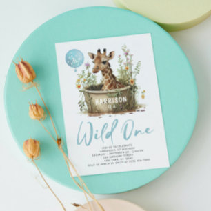 Invitation Folle et Mignonne Girafe 1er Anniversaire Bohème A