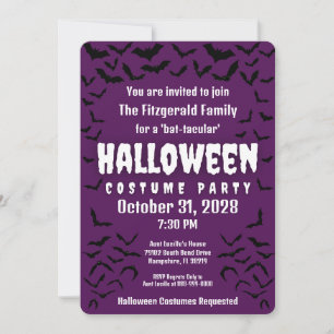 Invitation Folle fête costumée violette de Halloween sur le t