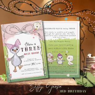 Invitation Folle Oie Fille de 3 ans d'anniversaire Jardin Ros